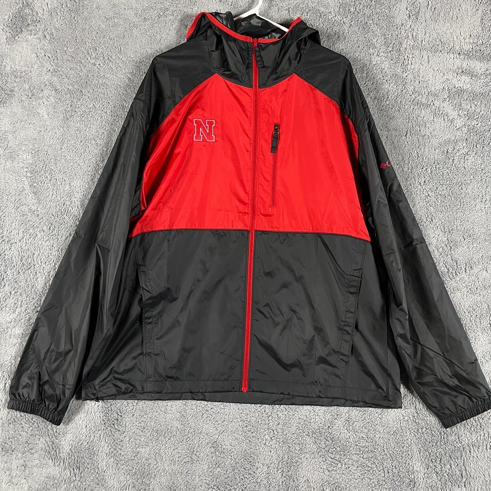 Nebraska Cornhuskers Windbreaker Jacket Mens XL Black Red Columbia NCAA Football